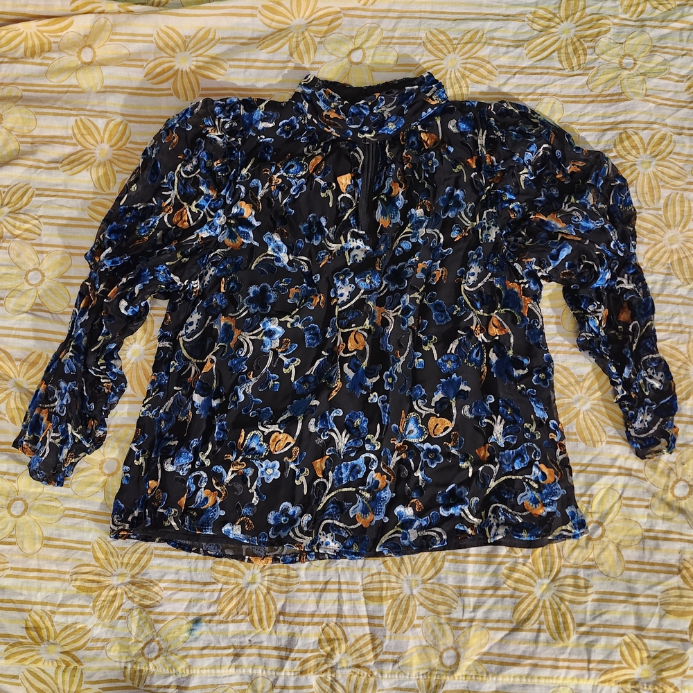 French Connection Black and Blue Floral Blouse